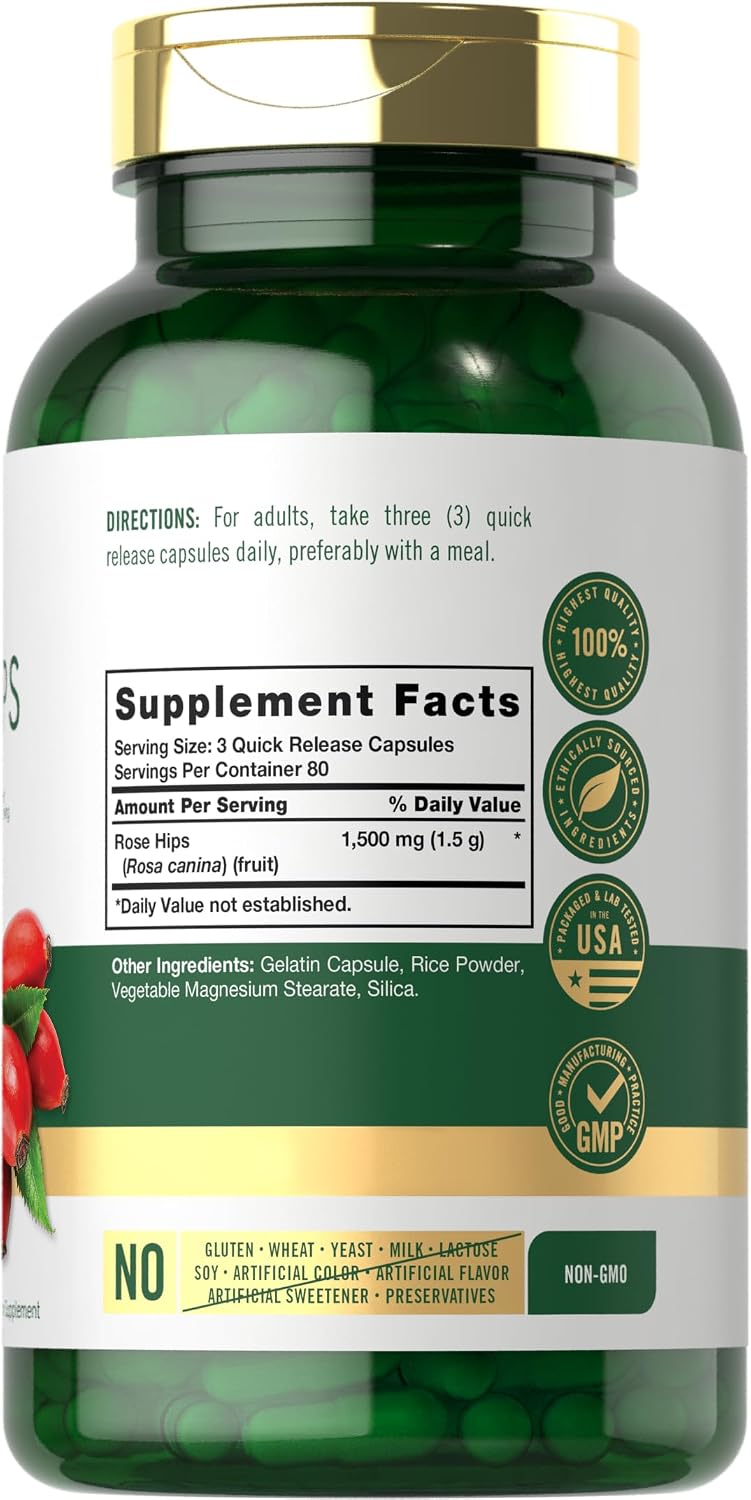 Carlyle Rose Hips | 1500 mg | 240 Quick Release Capsules | Non-GMO & Gluten-free Food Supplement - görsel 2