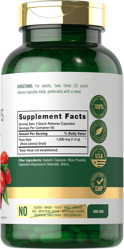 Carlyle Rose Hips | 1500 mg | 240 Quick Release Capsules | Non-GMO & Gluten-free Food Supplement