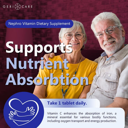 GeriCare Nephro Vitamin C & B Complex Tablets, 100 Count – Daily Kidney Health & Energy Support