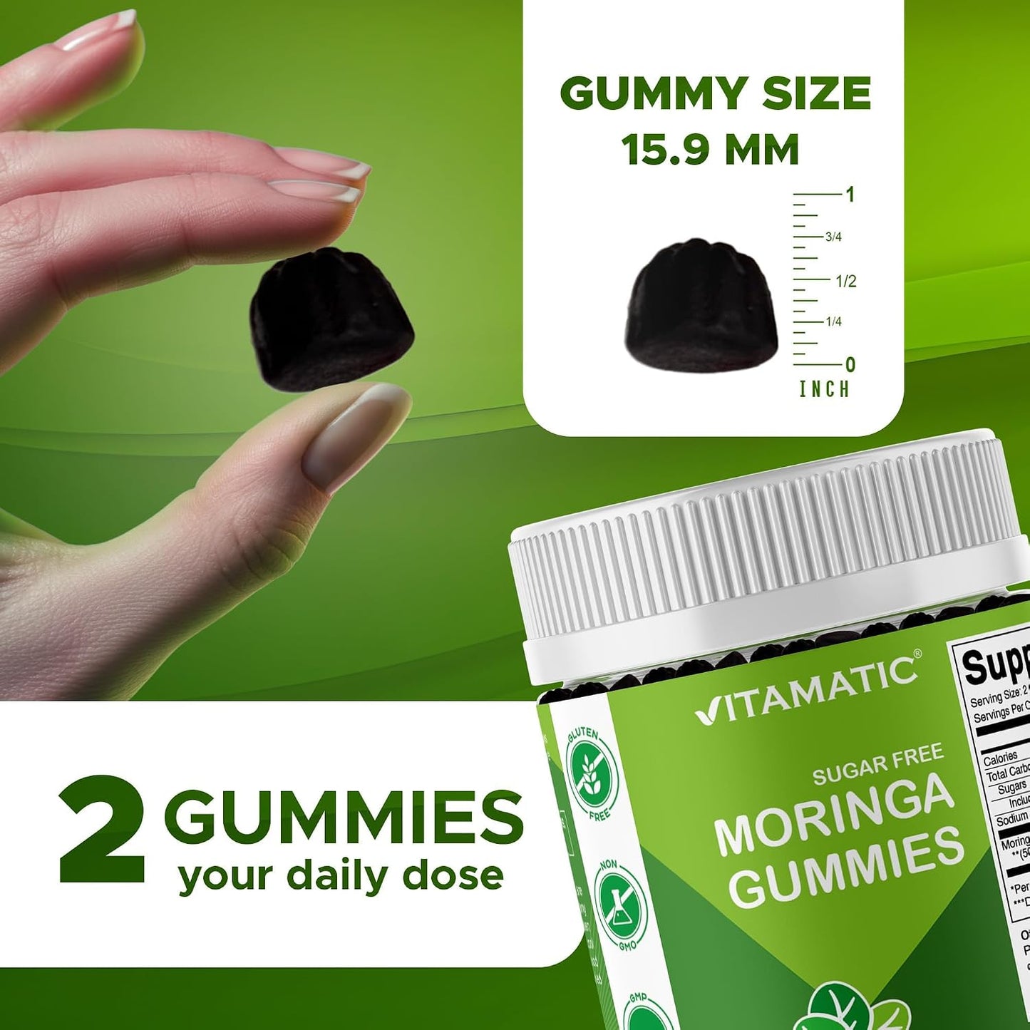 Vitamatic Moringa Gummies – Sugar-Free Superfood, 50:1 Extract, 240 Gummies - görsel 3