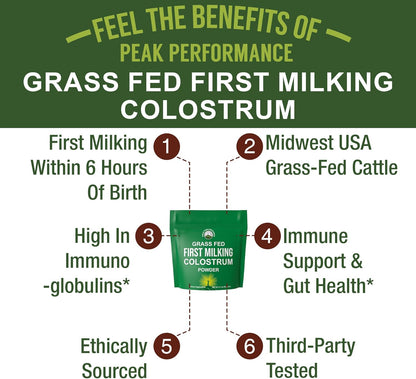 Peak Performance First Milking Colostrum Powder – Grass-Fed, Non-GMO Bovine Colostrum Supplement