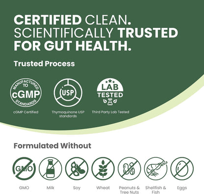 Gut Health Supplements for Healthy Digestion & Gut Repair | Advanced Formula with Bioavailable Black Seed Oil with 3% Thymoquinone | Gut Health Supplements for Women & Men | 60 Soft gel capsules