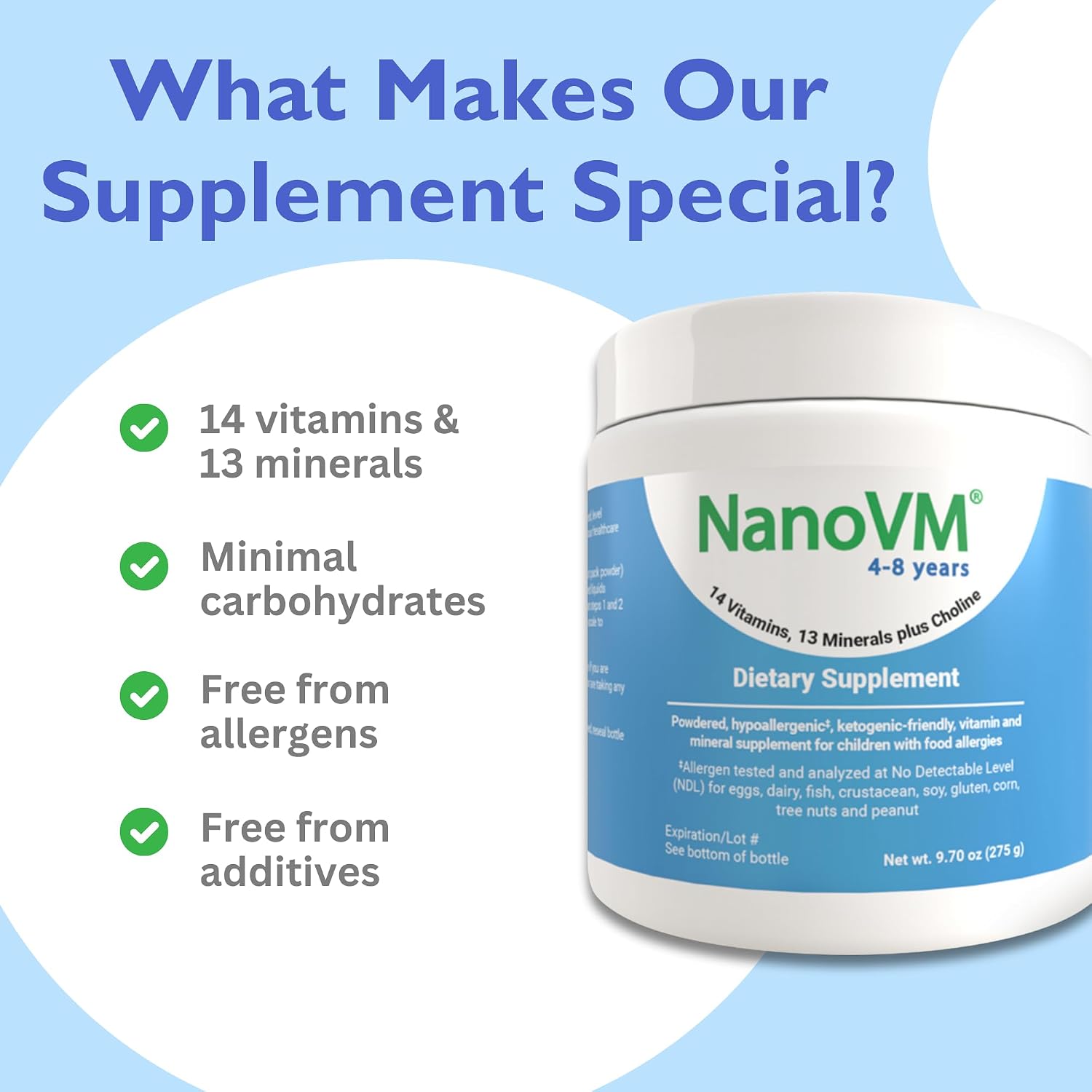 NanoVM Allergen-Free Kids Multivitamin Powder, 4-8 Years, Unflavoured, 275g - görsel 7