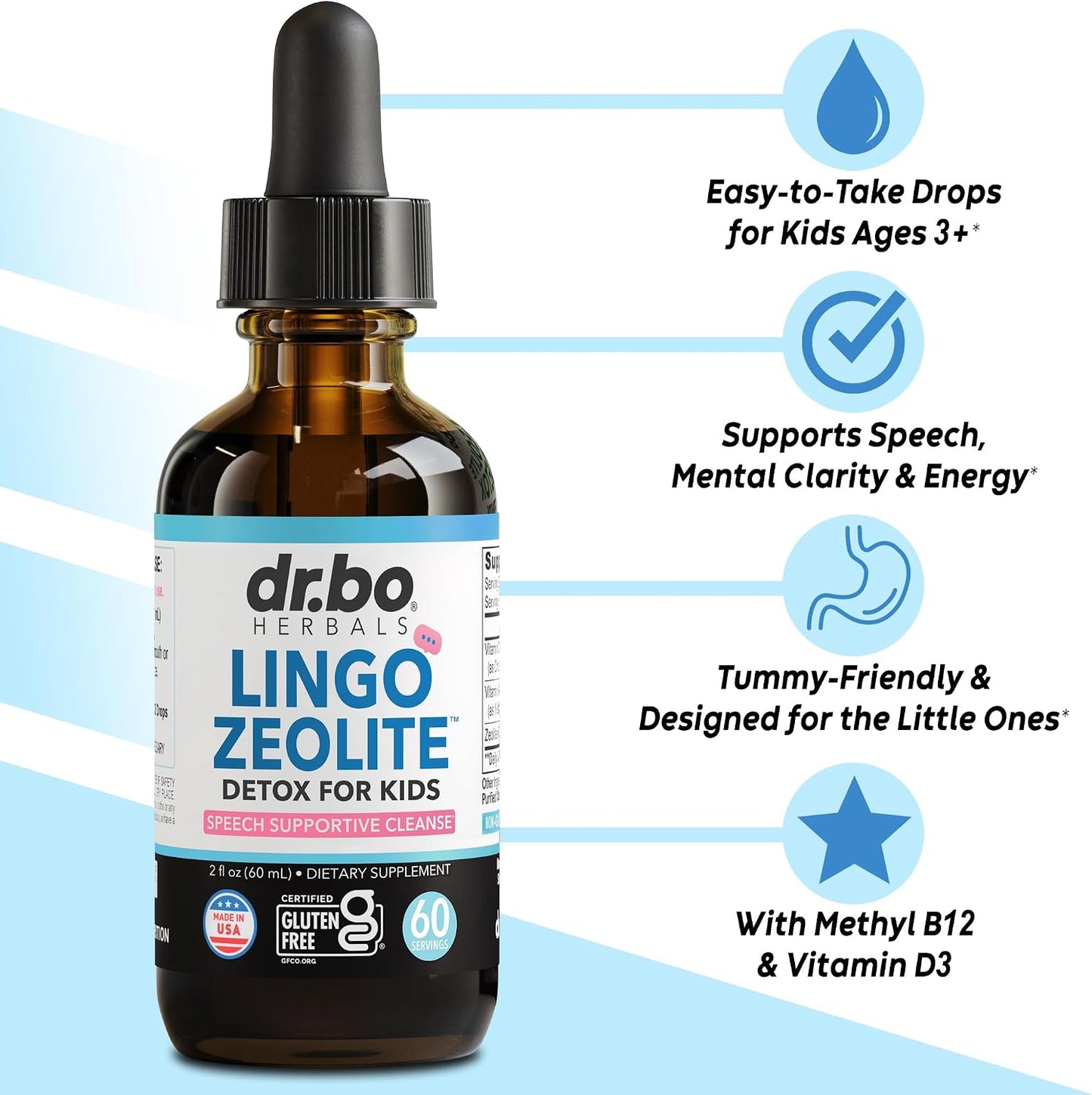Dr. Bo Lingo Zeolite Drops for Kids with Methylated B12 and D3 - 60 ml - görsel 2
