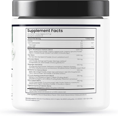 Nature's Pure Blend Super Greens Powder – Organic Greens Superfood Powder, Matcha Flavour, 30 Servings