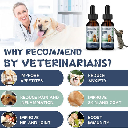 Organic Hemp Oil for Dogs and Cats - Omega-3 6 9 Supplement - Liquid Drops