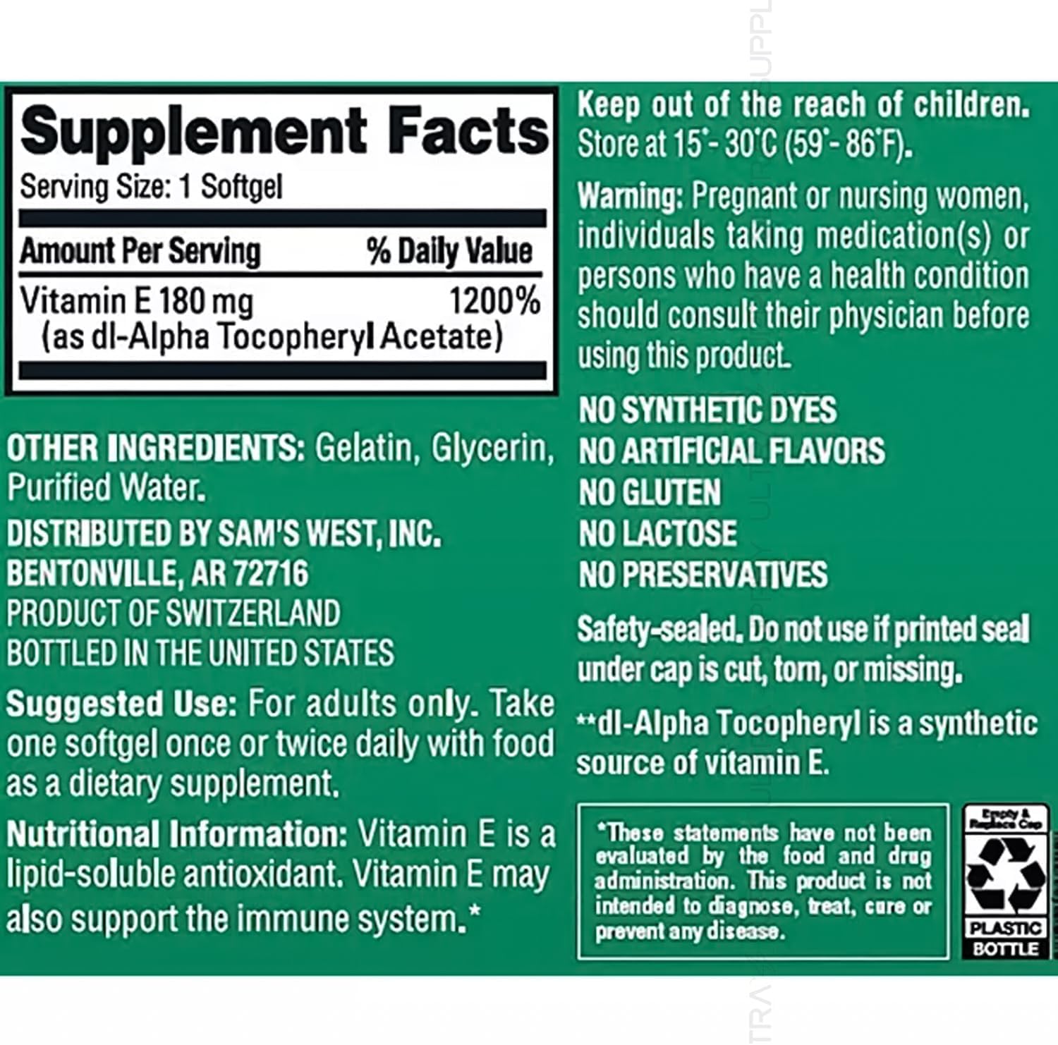 Members Mark Vitamin E 400 IU Soft gel capsules, 180 mg - 500 Count - görsel 3