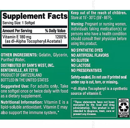 Members Mark Vitamin E 400 IU Soft gel capsules, 180 mg - 500 Count