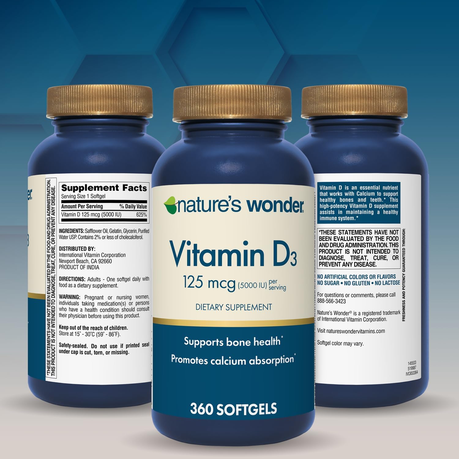 Nature's Wonder Vitamin D3 5000iu (125mcg) High Potency, Food Supplement to Support Bone Health and Immune System, Gluten-free, 360 Soft gel capsules, 1 Year Supply - görsel 8