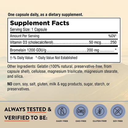 Mt. Angel Vitamins - Good Vitamin D, 2000 IU Vitamin D3 with Bromelain (60 Capsules)