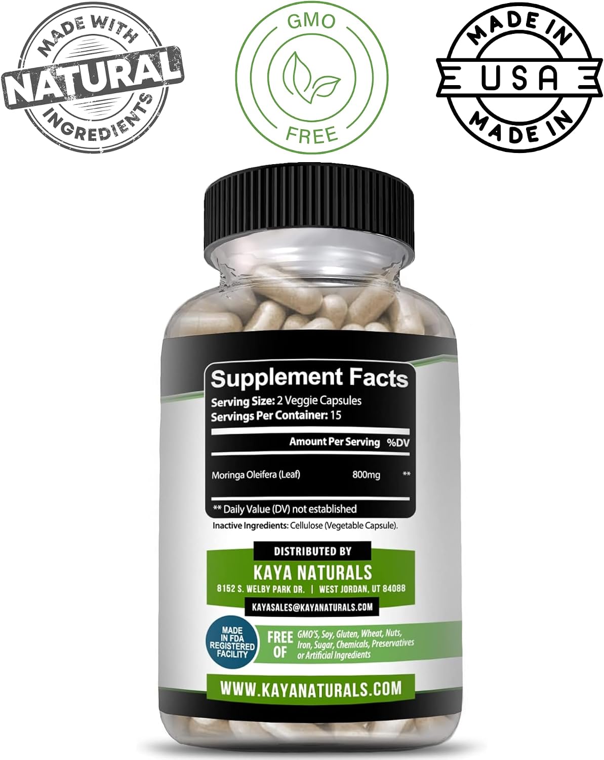 Kaya Naturals Moringa Leaf Extract - Complete Greens Superfood Supplement - 30 Veggie Capsules - görsel 3