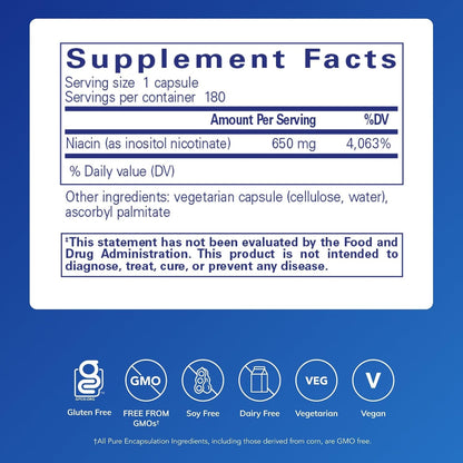 Pure Encapsulations Niacitol 650 mg | Hypoallergenic No-Flush Niacin for Energy Metabolism, Nervous System & Skin Health