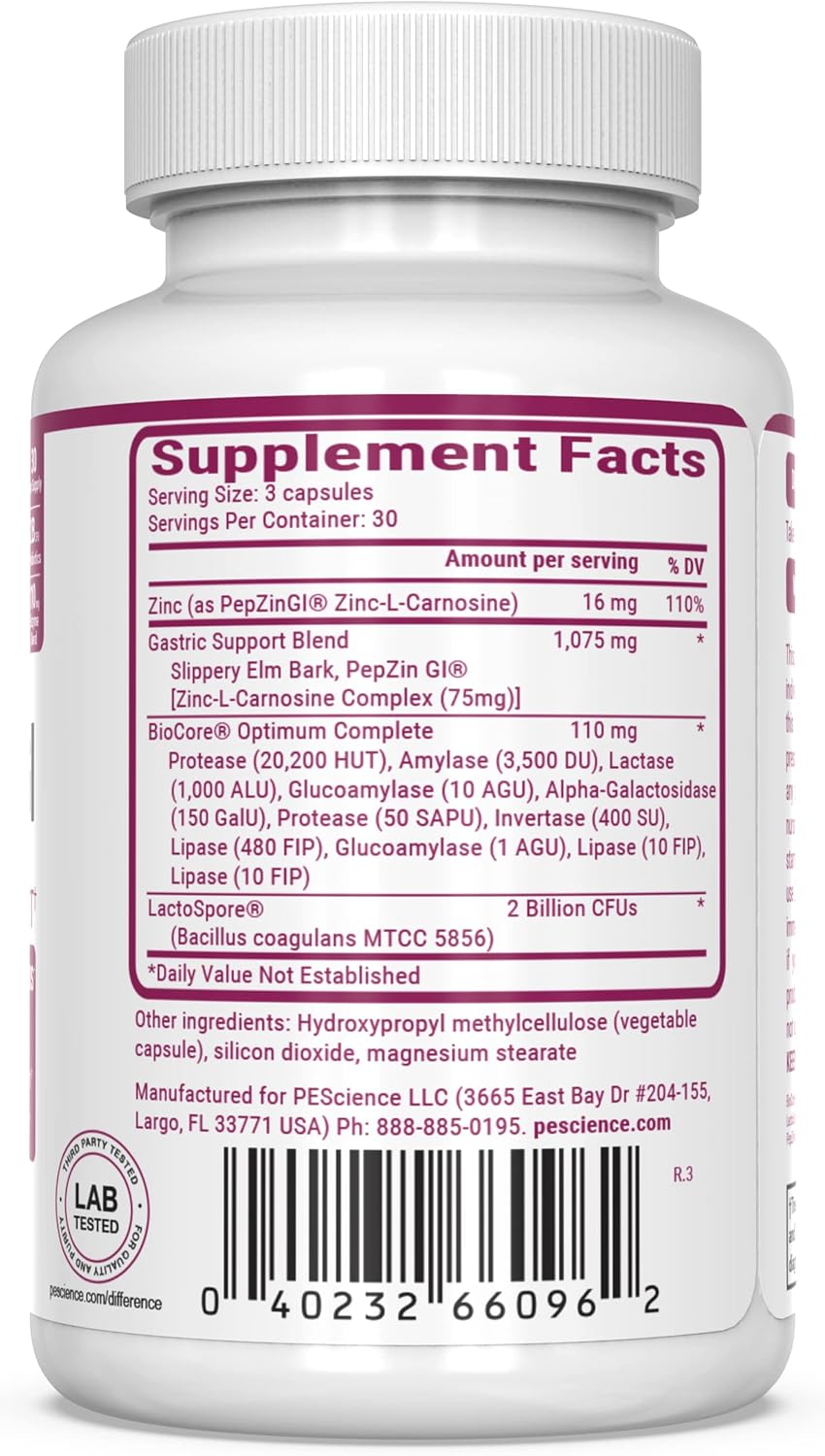 Symbiont-GI Gut Health Capsules with Zinc Carnosine PepZin GI, Shelf-Stable Probiotic, Digestive Enzymes, Slippery Elm Bark, 90 Capsules - görsel 7