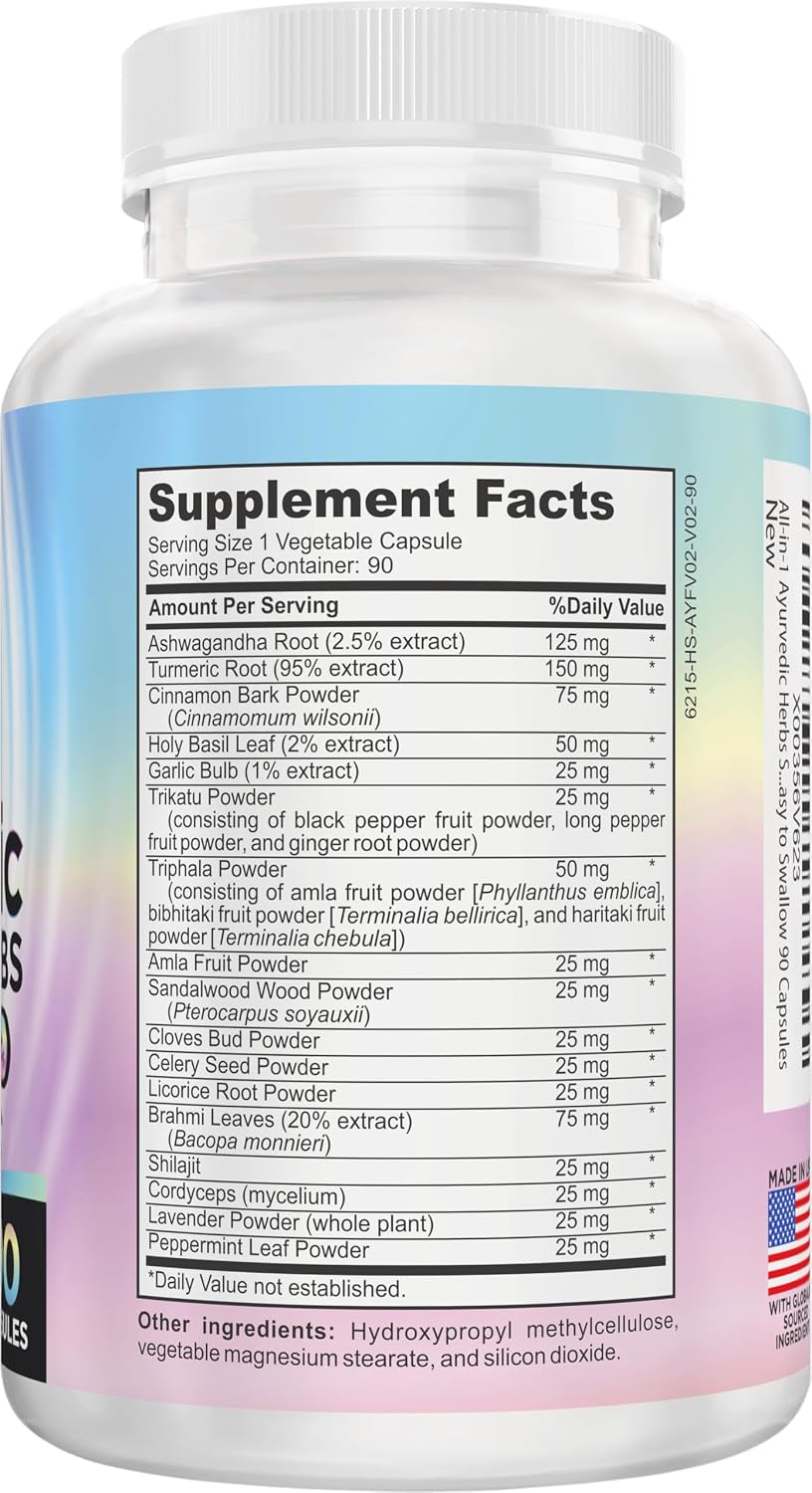 17-in-1 Ayurvedic Herbs Supplement | Mind & Body Support | 90 Capsules - görsel 2