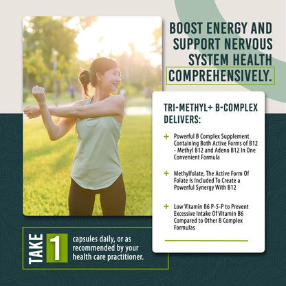 Tri-Methyl+ B Complex - Methylated B Vitamins with Active B12 (Methylcobalamin and Adenosylcobalamin) and Methylfolate