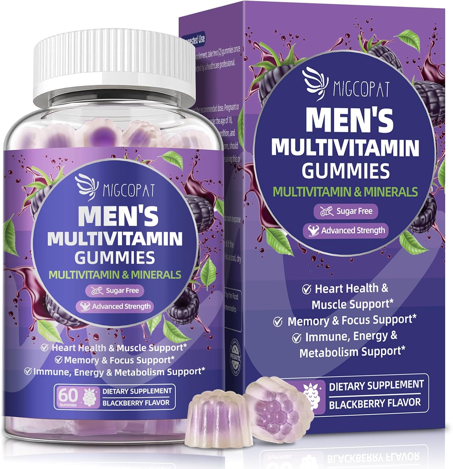 Men's Multivitamin Gummies with Omega-3, Probiotics & Methylated B Vitamins – Sugar-Free Blackberry - görsel 1