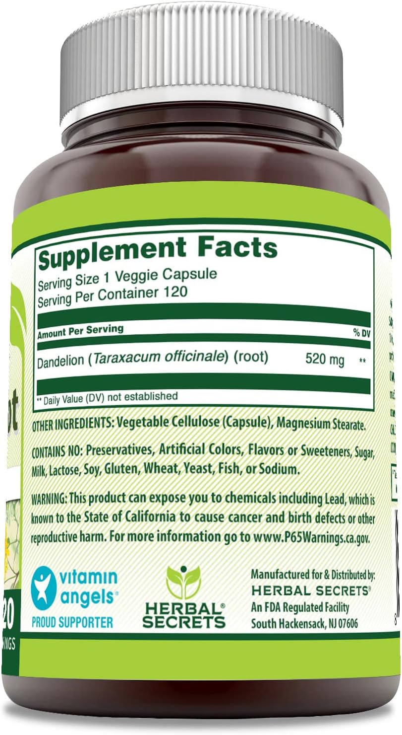 Herbal Secrets Dandelion Root Supplement, 520 mg, 120 Vegetable Capsules - görsel 2