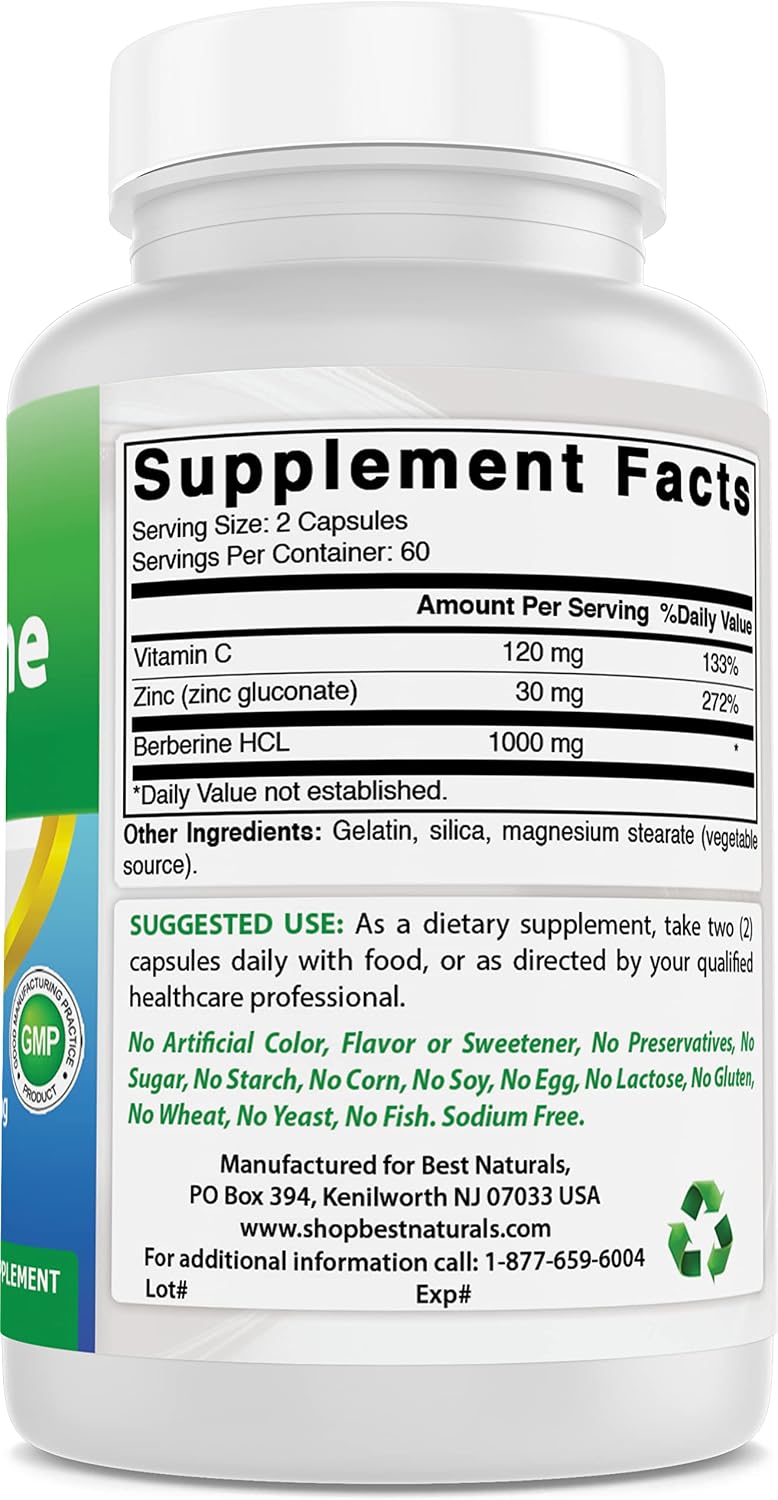 Best Naturals Berberine Plus 1000 mg per Serving, 120 Capsules (Pack of 3) - görsel 6