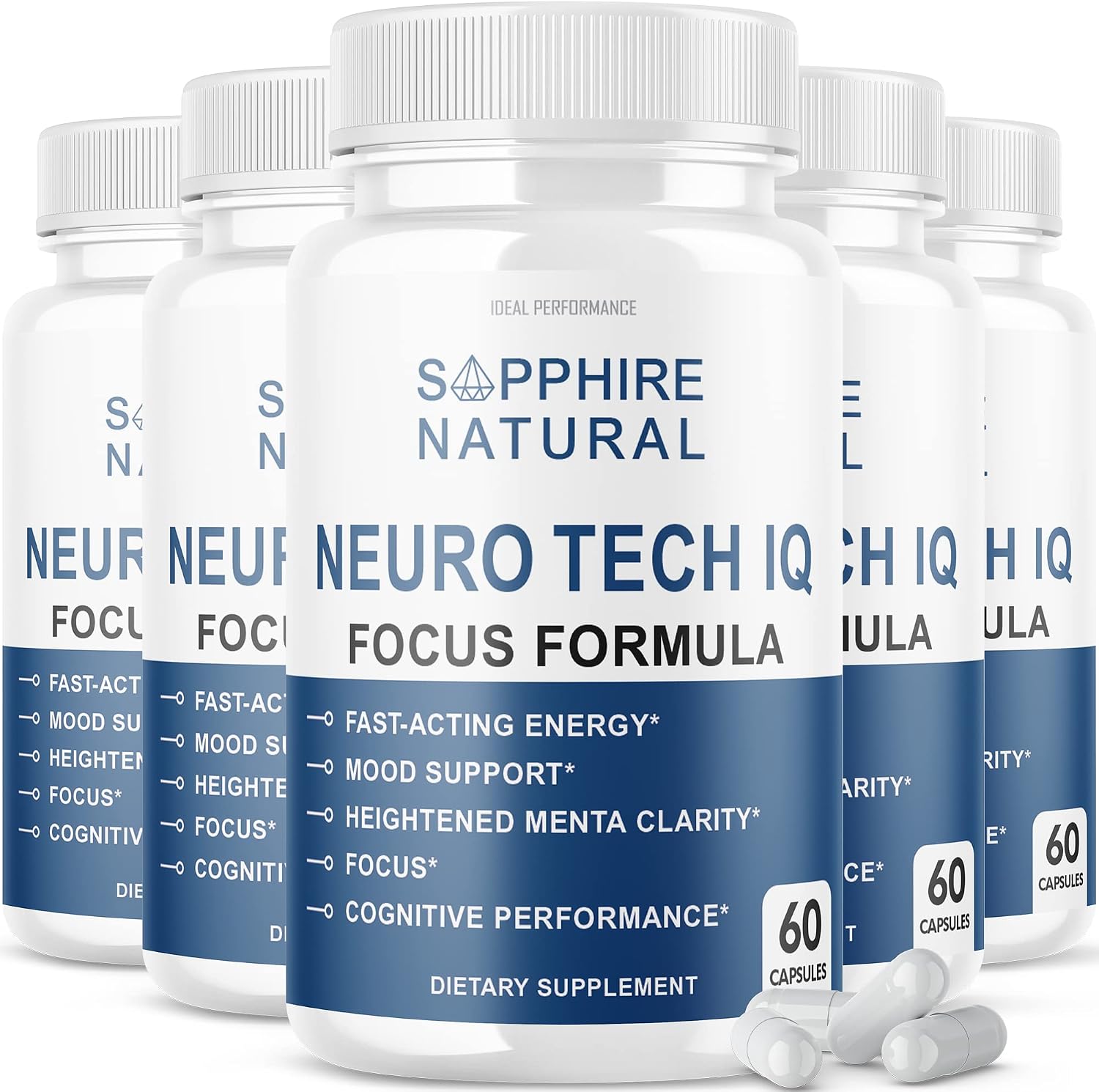 (5 Pack) Neuro Tech IQ Brain Supplement Neurotech Iq Focus Formula Pills (300 Capsules) - görsel 1