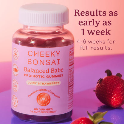 Cheeky Bonsai Balanced Babe - Vaginal Probiotic Gummies for Women, Balanced pH, Healthy Odour, and Flora Support - 5 Billion CFUs - Juicy Strawberry Flavour, 60 Count