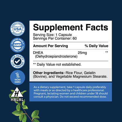 Natures Craft DHEA 25 mg Food Supplement for Women and Men – 60 Capsules