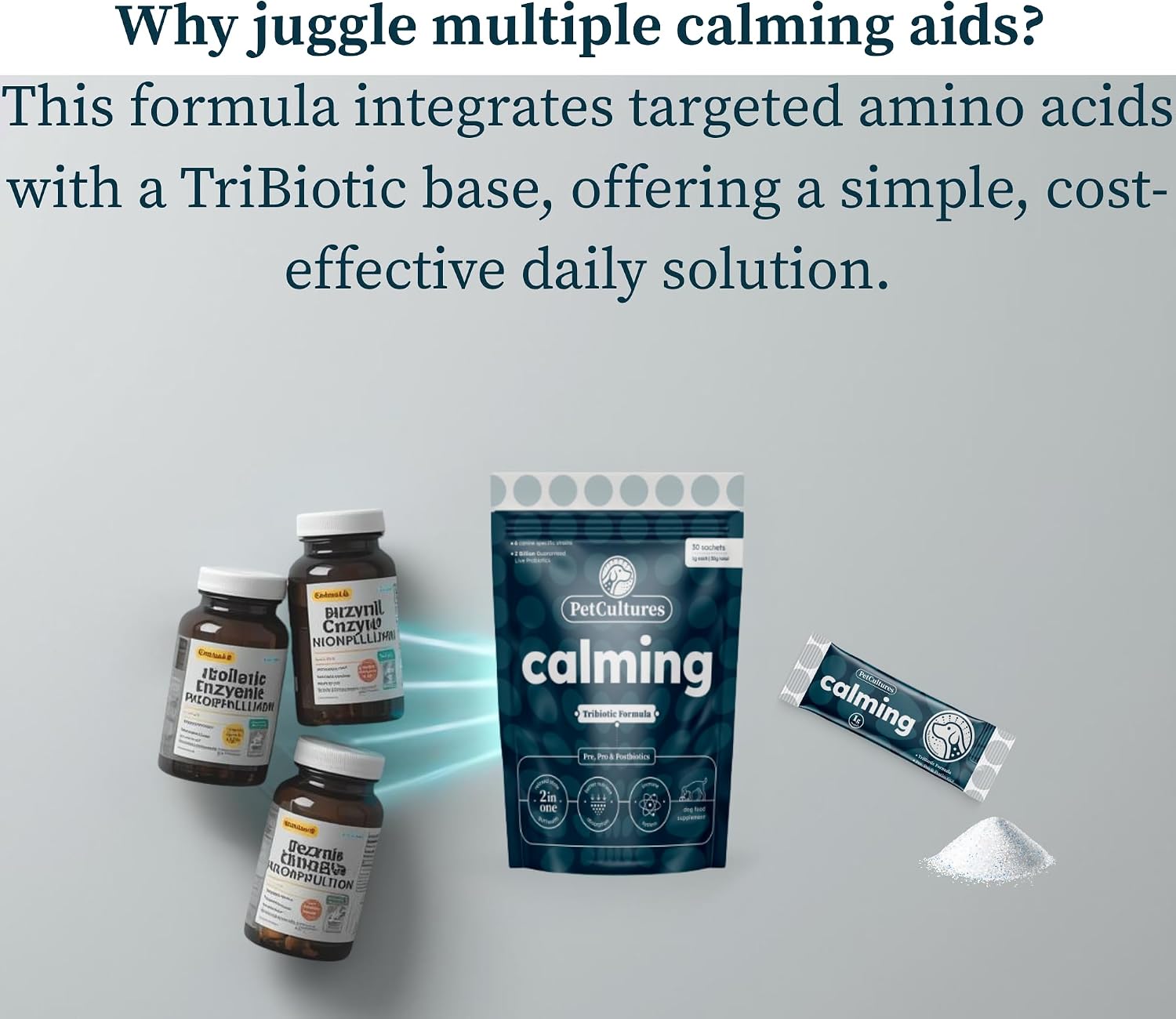 PetCultures Calming Tribiotic Dog Supplement Powder – Supports Stress & Gut-Brain Axis (Trial Pack, 10 Sachets) - görsel 4