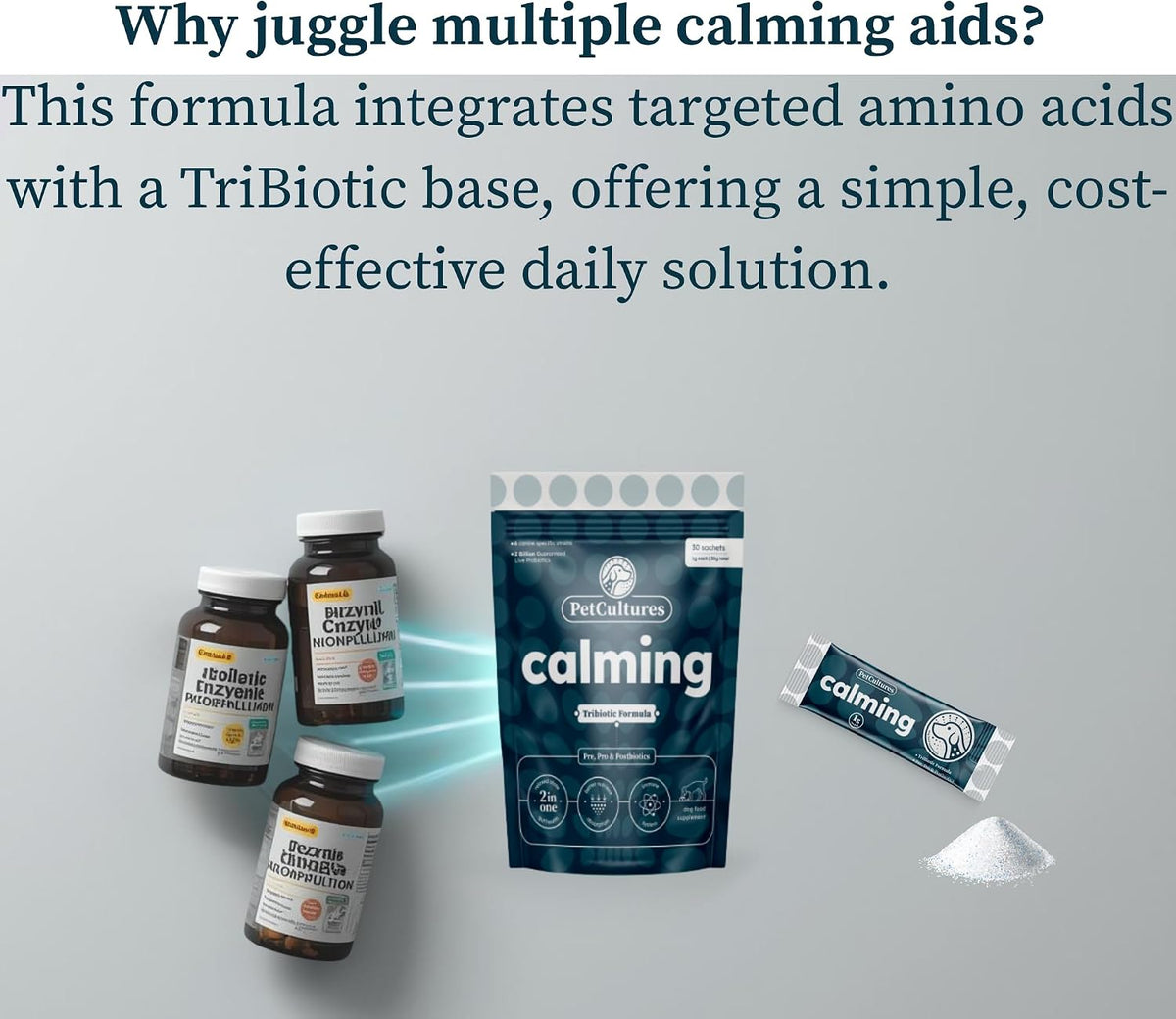 PetCultures Calming Tribiotic Dog Supplement Powder – Supports a Calm Demeanour, L-Tryptophan, L-Theanine, and Gut-Brain Axis Balance (30 Sachets) - görsel 4