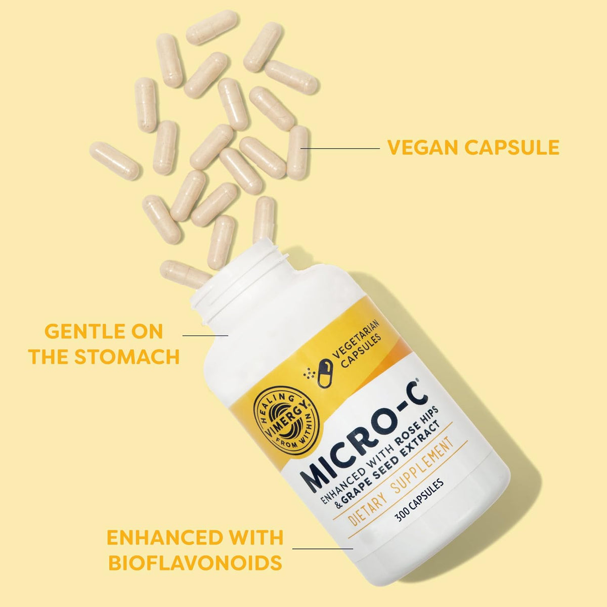 Vimergy Micro-C Vitamin C Capsules – 500mg – Immune & Collagen Support – Kosher, Vegan, Gluten-Free – 300 Capsules - görsel 3