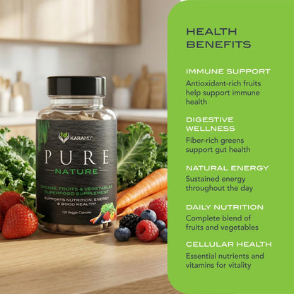 KaraMD Pure Nature | Greens, Fruit and Vegetables Supplement | Whole Food Multivitamin & Antioxidants | 20 Fruits and Vegetables for Energy & Digestion | Gluten-free & Vegan Friendly (4-pack)