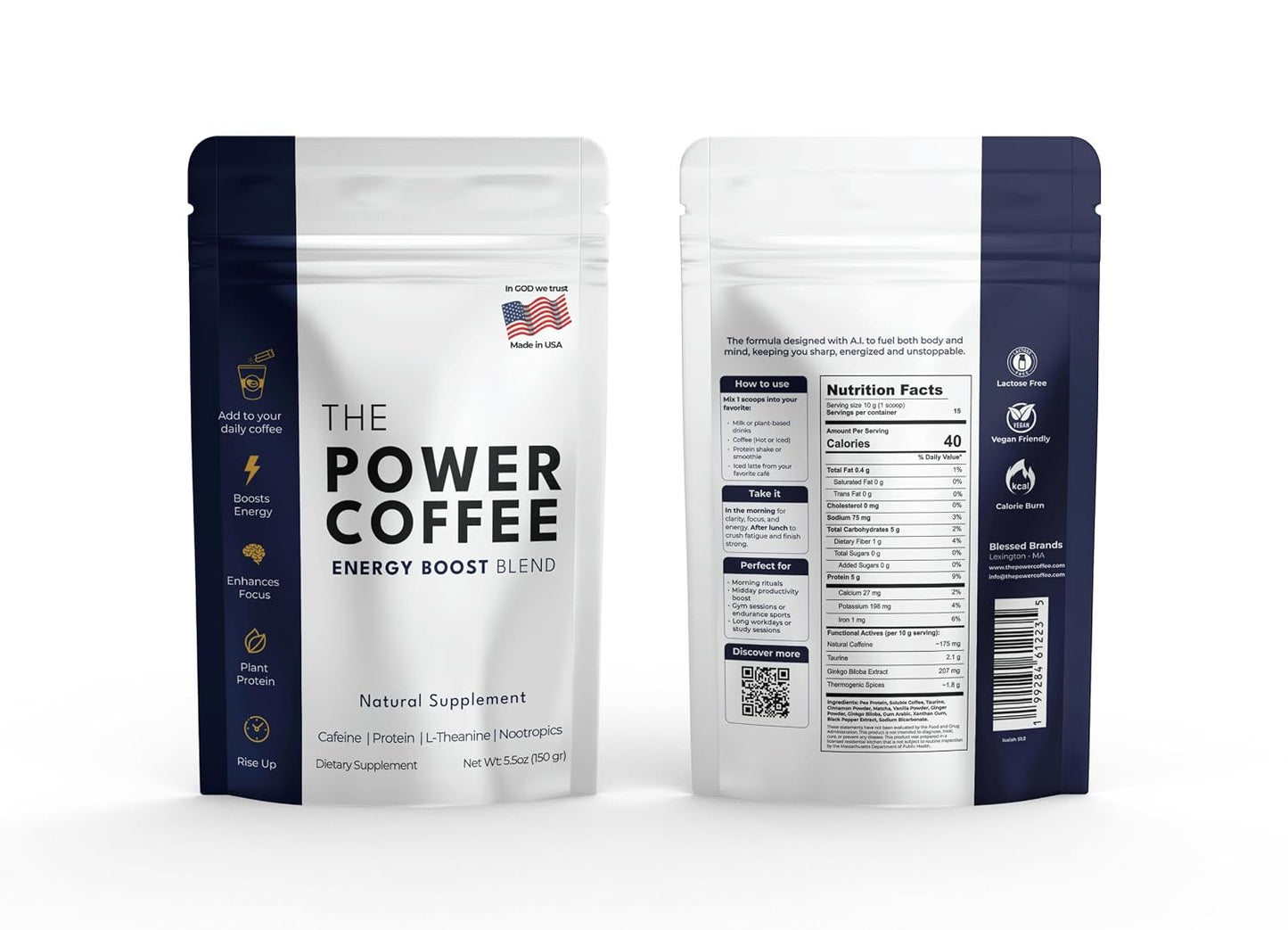 The Power Coffee – Nootropic Supplement with Matcha, Ginkgo & Taurine | All-Day Energy & Focus | Vegan, Keto, Sugar-Free | 150g (15 Servings) - görsel 4