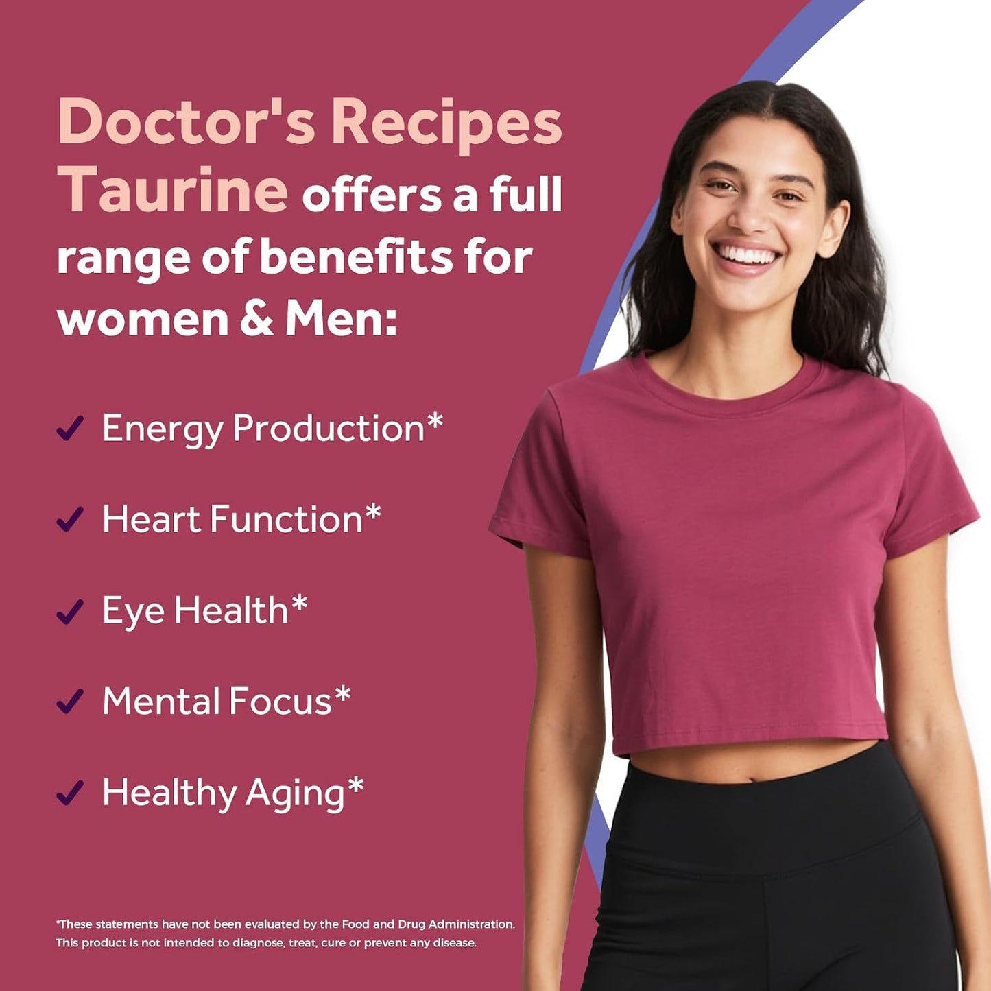 Doctor's Recipes Taurine Supplement 1000mg with B Vitamins - 120 Vegetable Capsules - görsel 3