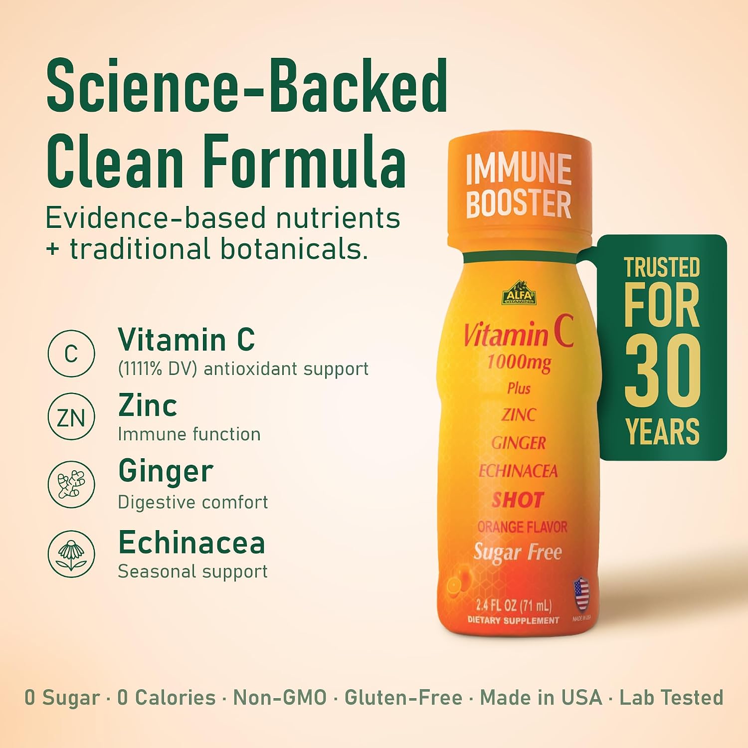 ALFA VITAMINS Vitamin C Shot 1000mg with Zinc, Ginger & Echinacea – Orange Flavour – 20 Pack - görsel 2