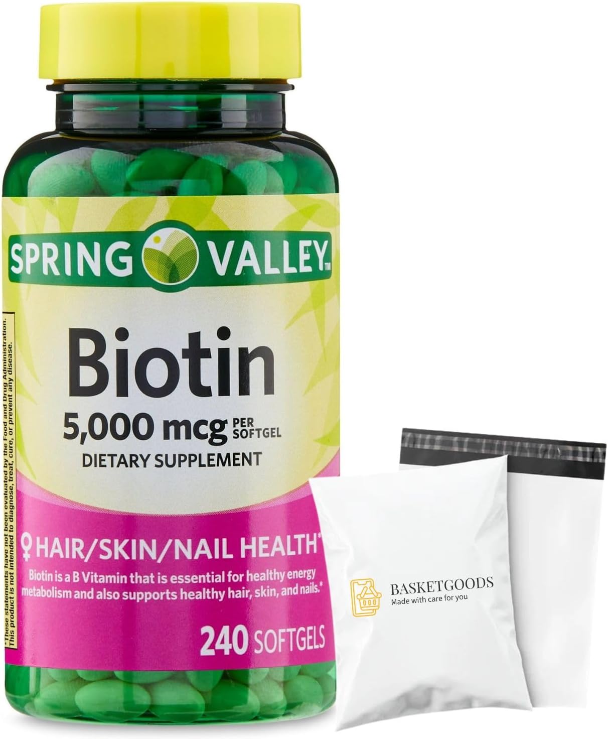 Spring Valley Hair, Skin & Nails Supplement with Biotin 5000 mcg - 240 Caplets - görsel 1