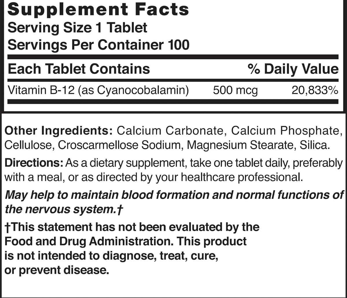 Nature's Blend Vitamin B12 500 mcg – 100 Tablets - görsel 3