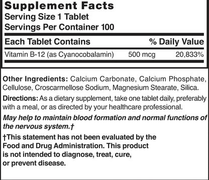 Nature's Blend Vitamin B12 500 mcg – 100 Tablets