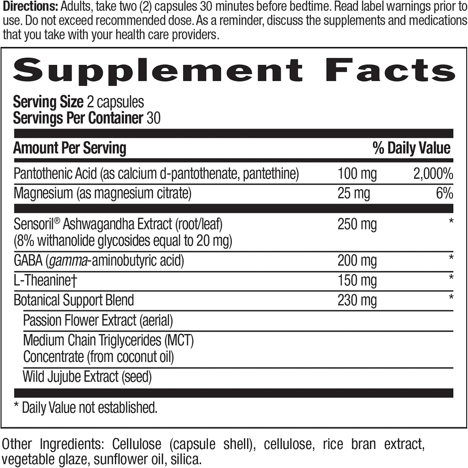 Country Life Stress Shield Night-time – Stress & Relaxation Support Supplement – Sensoril® Ashwagandha, GABA & L-Theanine – Magnesium & Vitamin B5 – Gluten Free, Vegan – 60 Vegetarian Capsules - görsel 2
