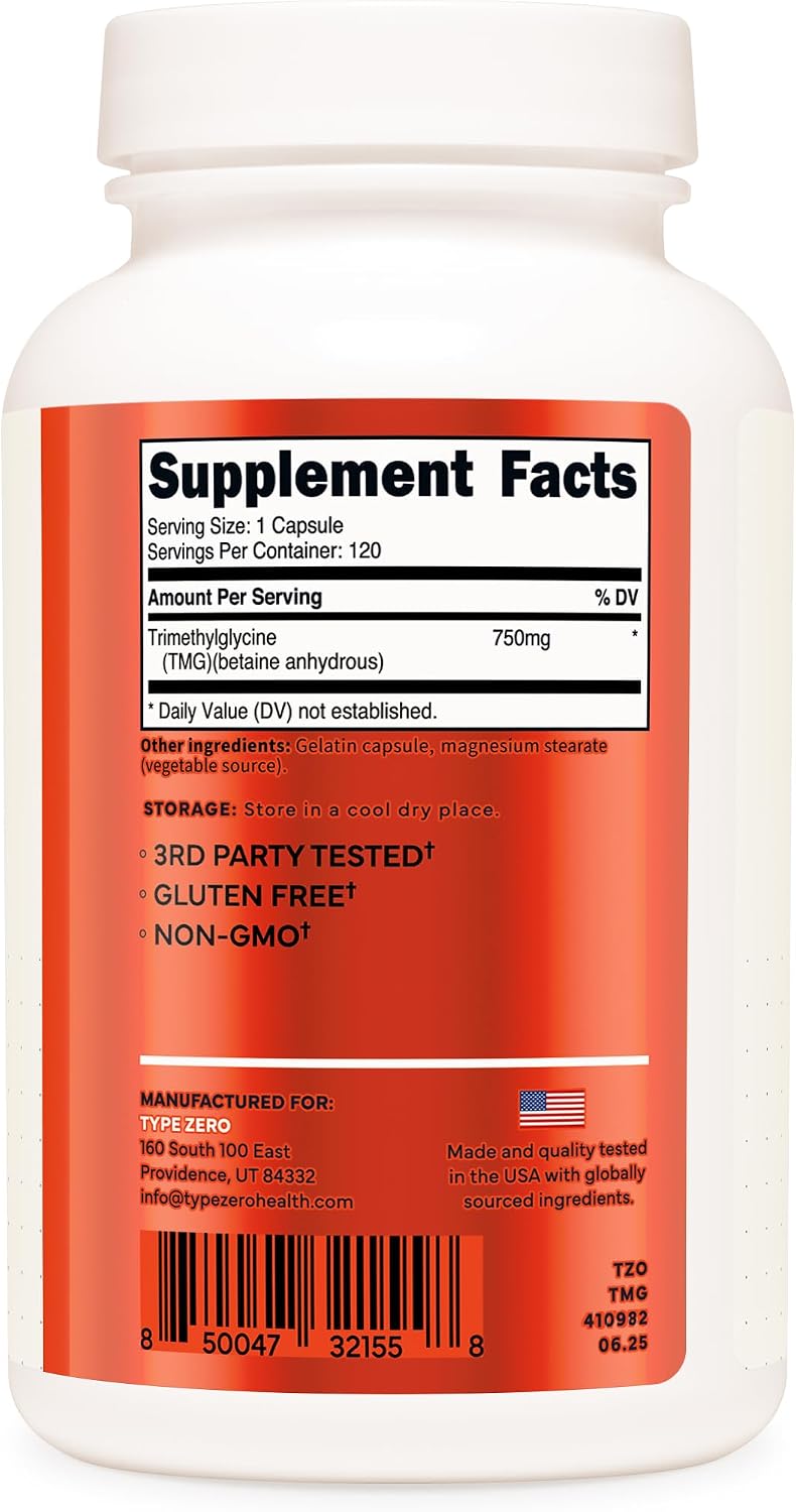 Type Zero Clean TMG Trimethylglycine Capsules (120 Capsules) - Non-GM, Gluten-free - görsel 4