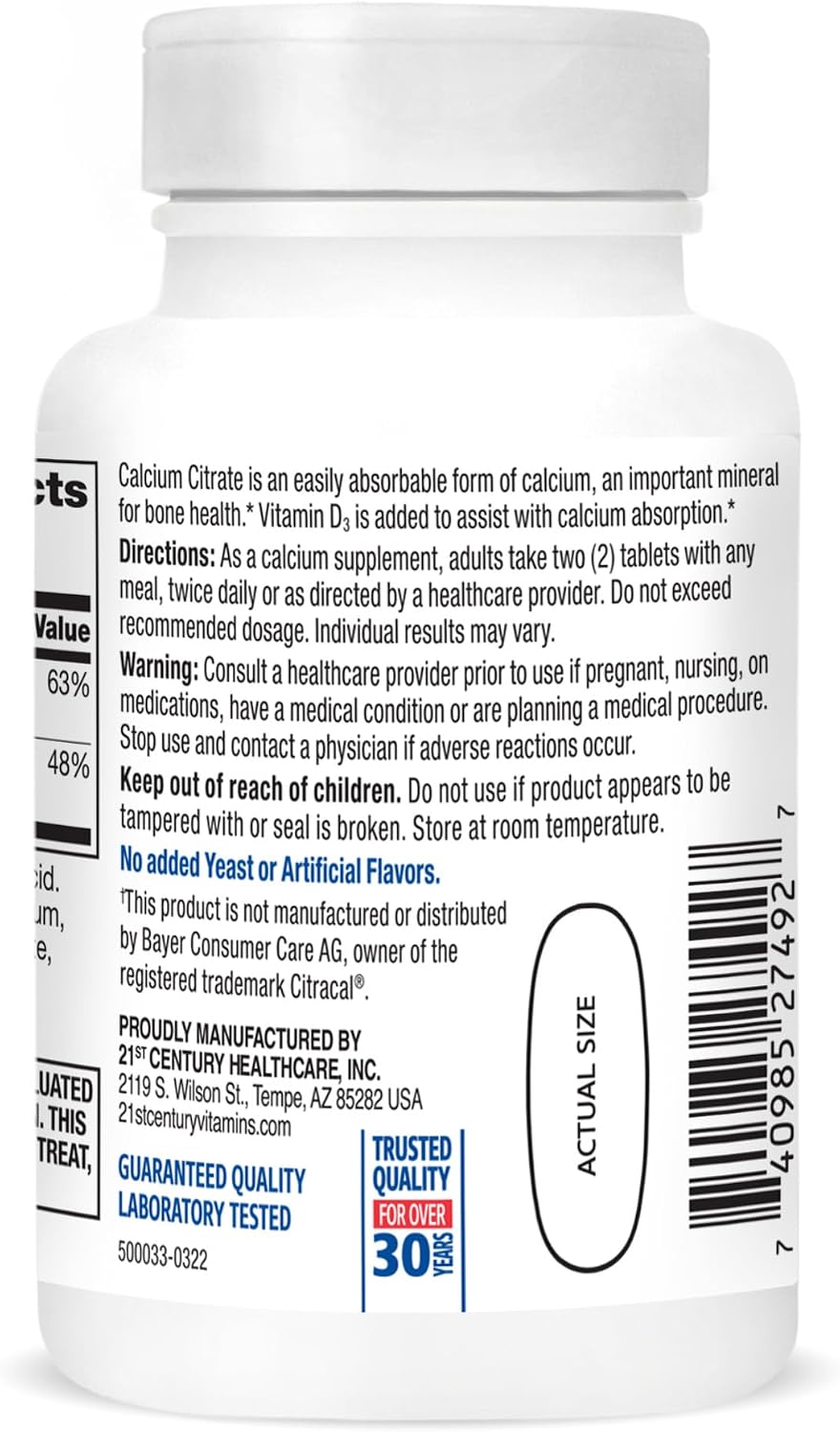 21st Century Calcium Citrate Plus D Maximum Caplets, 75 Caplets - görsel 8