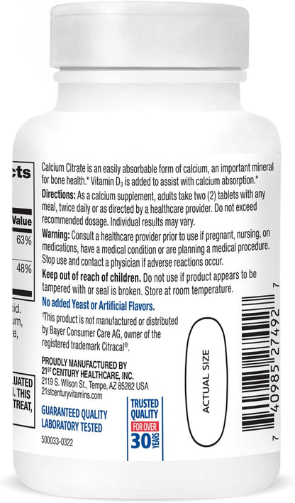 21st Century Calcium Citrate Plus D Maximum Caplets, 75 Caplets