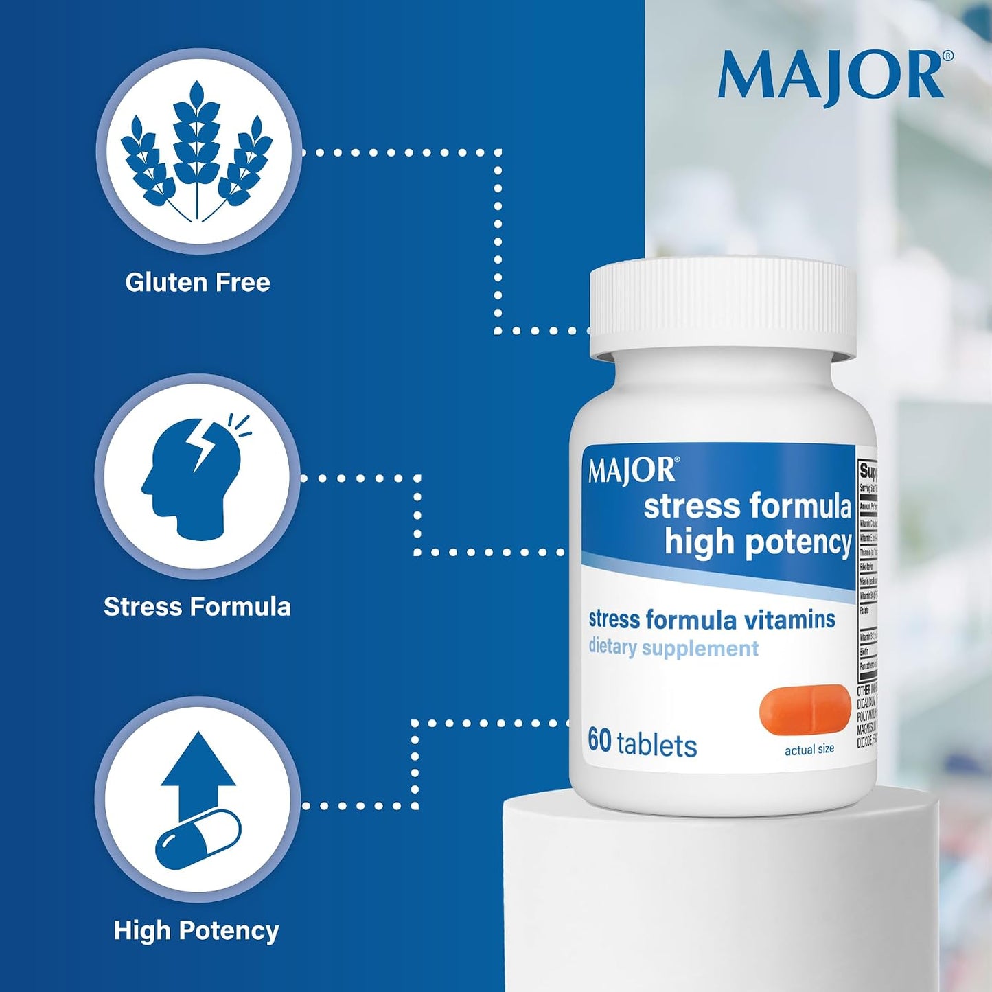 MAJOR Stress Formula - High Potency B-Complex Vitamin Supplement, 60 Tablets - görsel 4