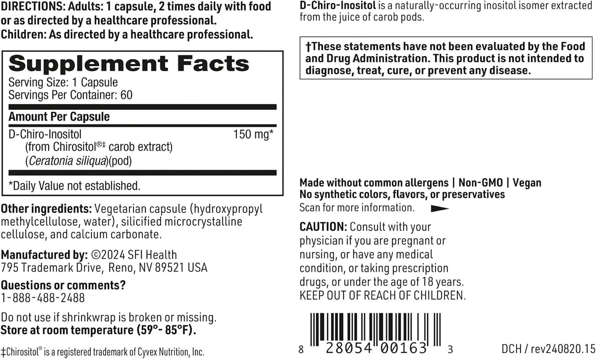 SFI Health Klaire Labs D-Chiro-Inositol - 150 mg Hypoallergenic Food Supplement (60 Capsules) - görsel 5