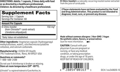 SFI Health Klaire Labs D-Chiro-Inositol - 150 mg Hypoallergenic Food Supplement (60 Capsules)