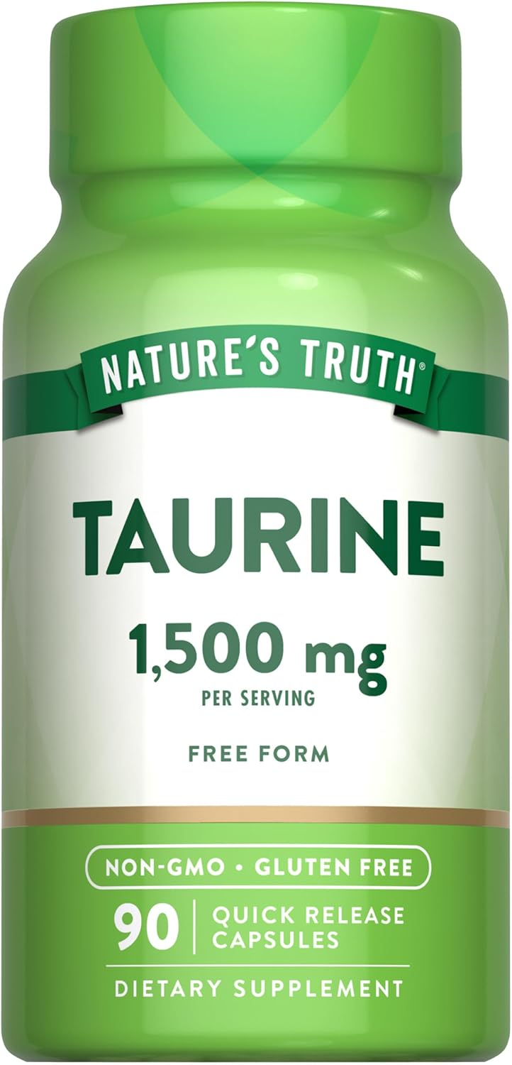 Nature's Truth Taurine Supplement, 1500 mg, 90 Quick Release Capsules, Non-GMO & Gluten-free - görsel 1