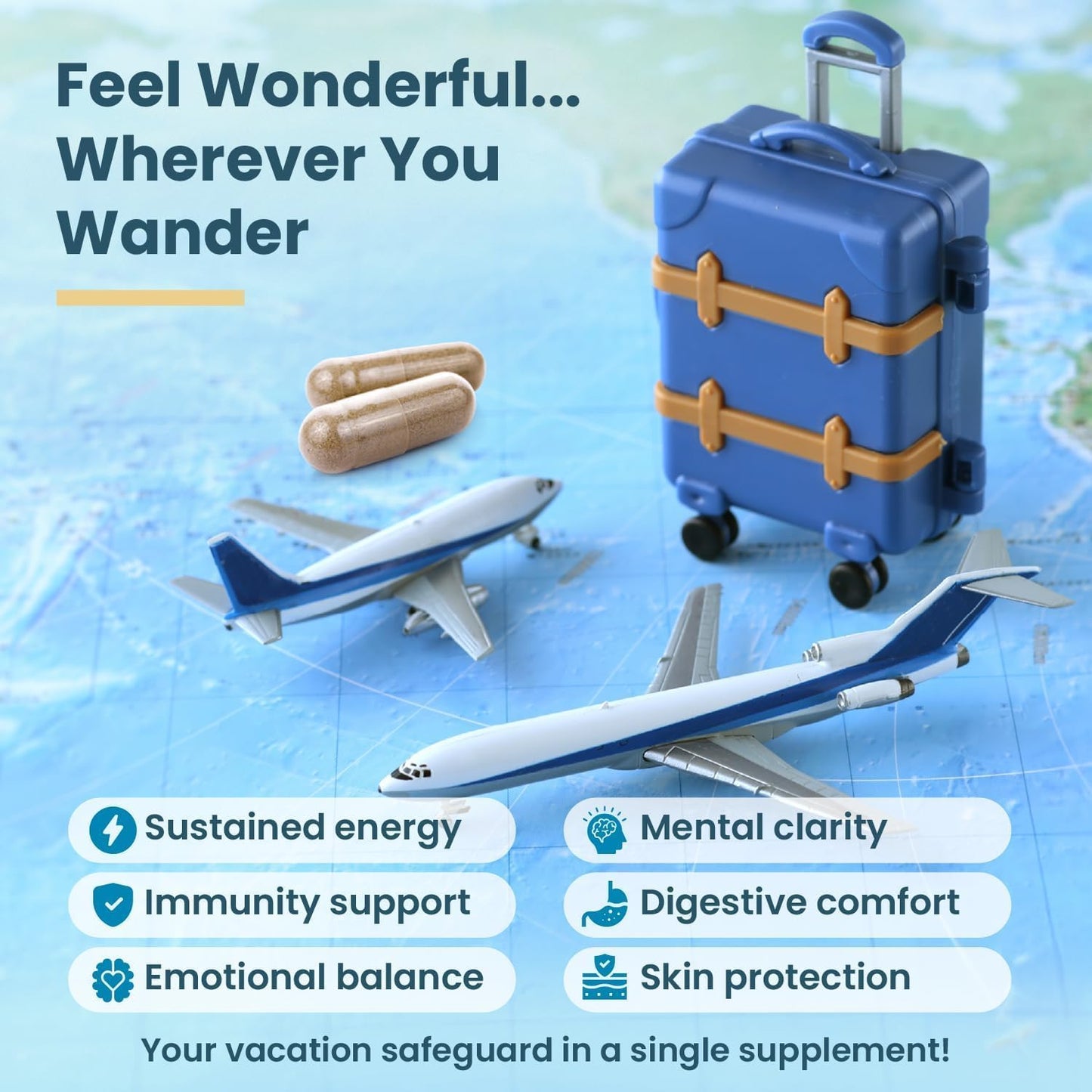 TravelVita Natural Travel Pills - Travel Supplement for Jet Lag, Digestion, Immunity & Energy (30-Day Supply) - görsel 9
