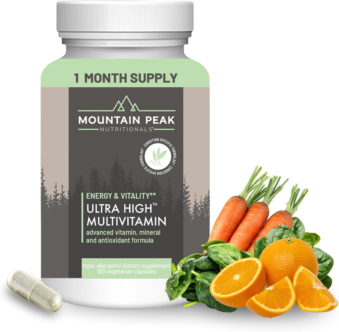 Mountain Peak Nutritionals Ultra High Multivitamin for Men & Women - with Vitamins A, B12, B6, C, D, E, Magnesium, Zinc, Folic Acid, Digestive Enzymes & Probiotics (180 Vegetarian Capsules) - görsel 1