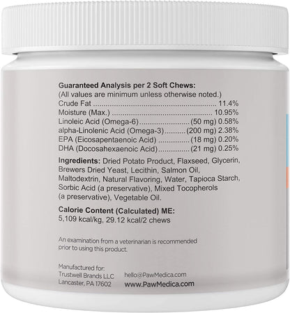 PawMedica Omega-3 for Dogs - Skin and Coat Supplement with Fish Oil - Omega-3 6 9 Chews for Allergies