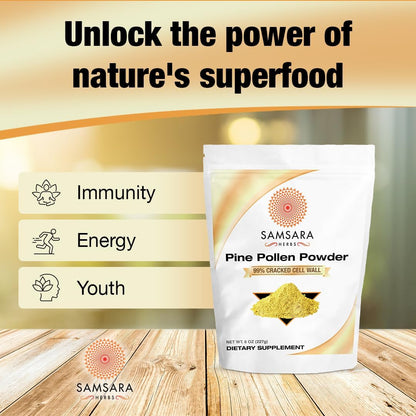 Pine Pollen Powder Wild Harvested - 99% Cracked Cell Wall (227g) For Daily Vitality