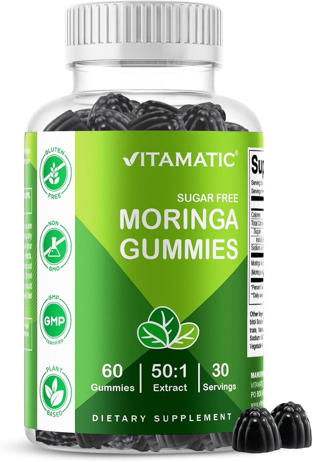 Vitamatic Moringa Gummies – Sugar-Free, Vegan, 200mg Superfood Extract (60 Count) - görsel 1