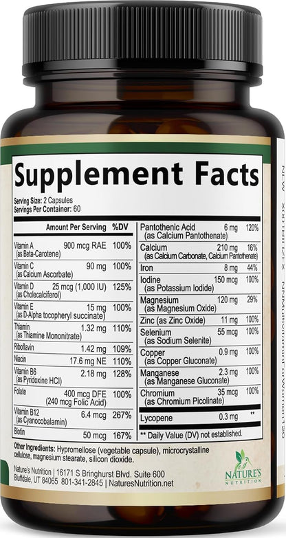 Multivitamin for Women - Complete Multi Vitamin with Vitamins A, C, D, E, B6, B12, Zinc, Calcium & Magnesium, Women's Daily Multimineral Supplement for Hair, Skin and Nails Health Support - 120 Capsules