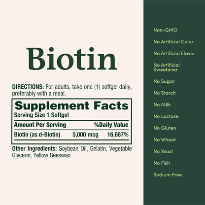 Nature's Bounty Biotin 5000 mcg, 150 Softgels